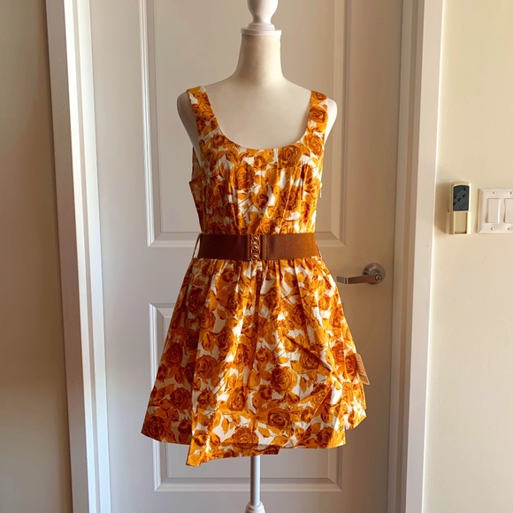 Forever 21 NEW Floral Sleeveless Mini Dress Medium Gold Brown Flare Contemporary - Picture 3 of 10